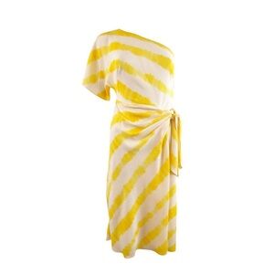 Ralph Lauren Yellow & White Diagonal Striped One Shoulder Midi Sundress